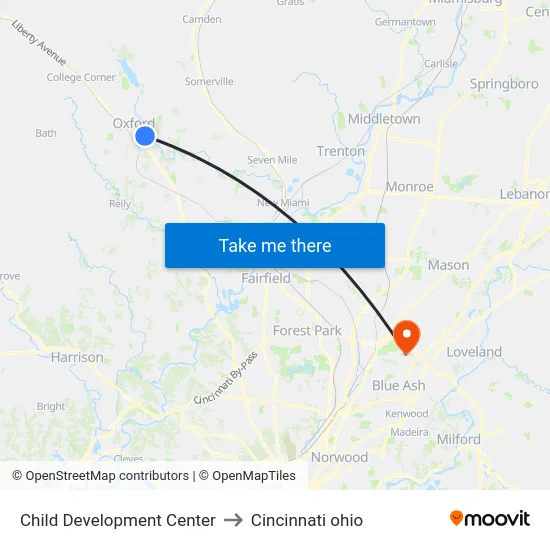 Child Development Center to Cincinnati ohio map