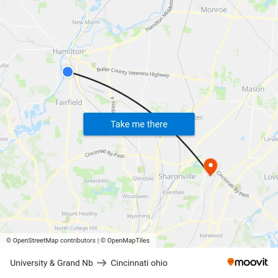 University & Grand Nb to Cincinnati ohio map
