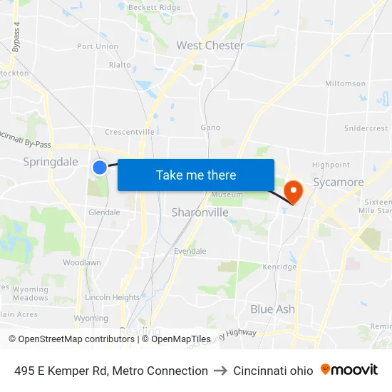495 E Kemper Rd, Metro Connection to Cincinnati ohio map