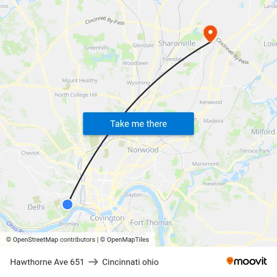 Hawthorne Ave 651 to Cincinnati ohio map