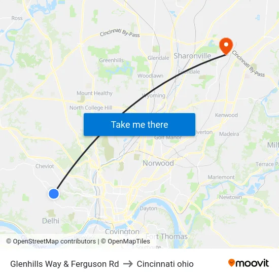 Glenhills Way & Ferguson Rd to Cincinnati ohio map