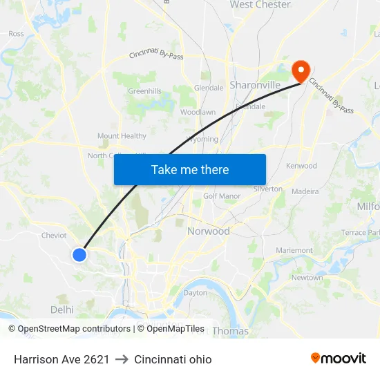 Harrison Ave 2621 to Cincinnati ohio map