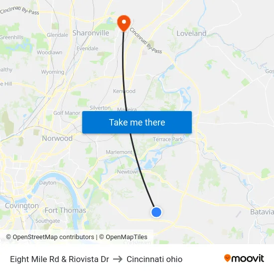 Eight Mile Rd & Riovista Dr to Cincinnati ohio map
