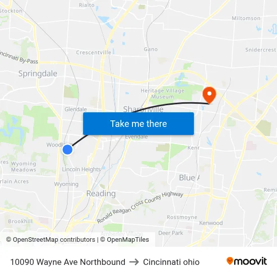 10090 Wayne Ave Northbound to Cincinnati ohio map