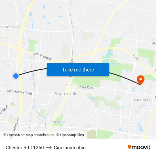 Chester Rd 11260 to Cincinnati ohio map