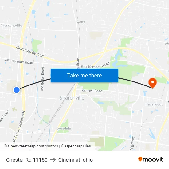 Chester Rd 11150 to Cincinnati ohio map