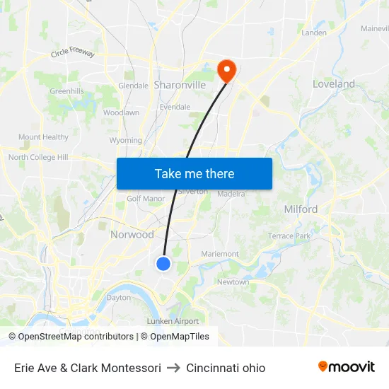 Erie Ave & Clark Montessori to Cincinnati ohio map