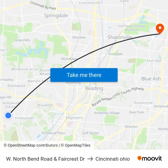 W. North Bend Road & Faircrest Dr to Cincinnati ohio map