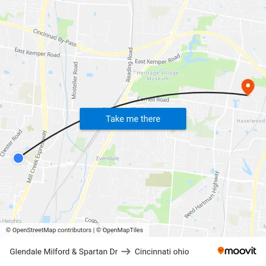 Glendale Milford & Spartan Dr to Cincinnati ohio map