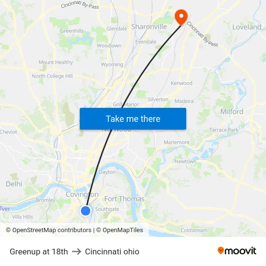 Greenup at 18th to Cincinnati ohio map
