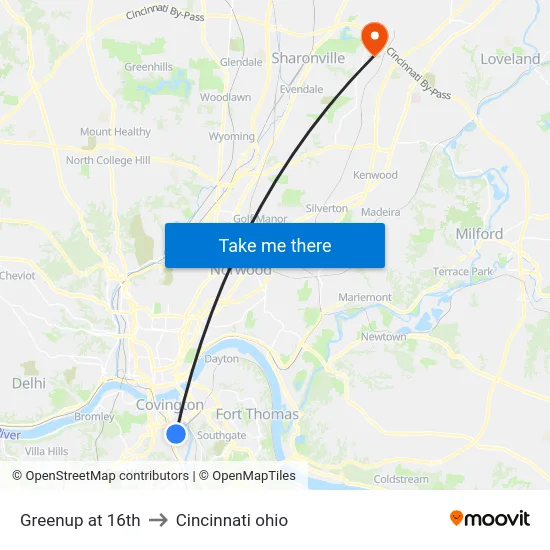 Greenup at 16th to Cincinnati ohio map