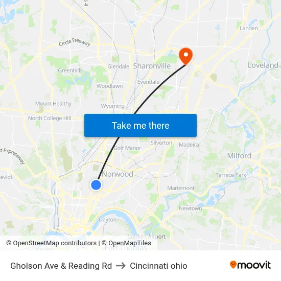 Gholson Ave & Reading Rd to Cincinnati ohio map