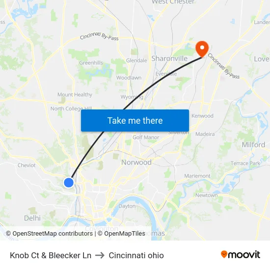 Knob Ct & Bleecker Ln to Cincinnati ohio map