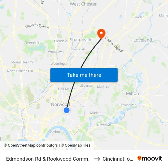 Edmondson Rd & Rookwood Commons to Cincinnati ohio map