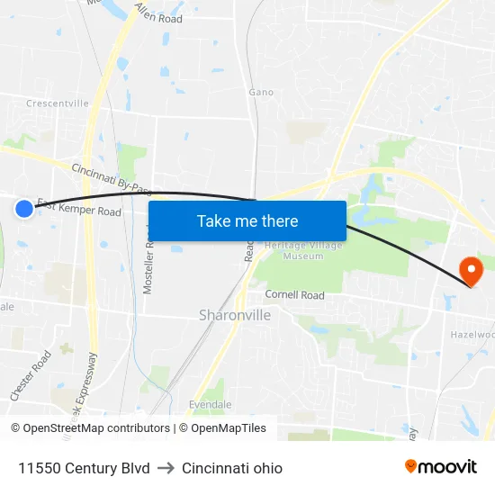 11550 Century Blvd to Cincinnati ohio map