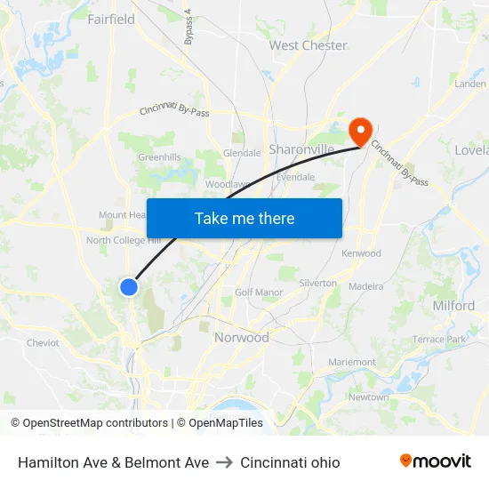 Hamilton Ave & Belmont Ave to Cincinnati ohio map