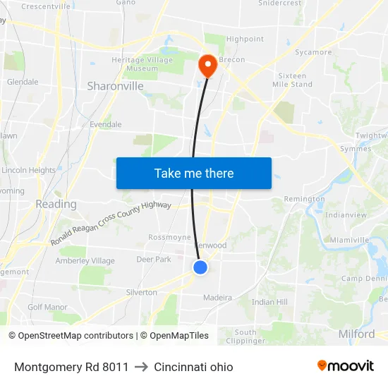 Montgomery Rd 8011 to Cincinnati ohio map