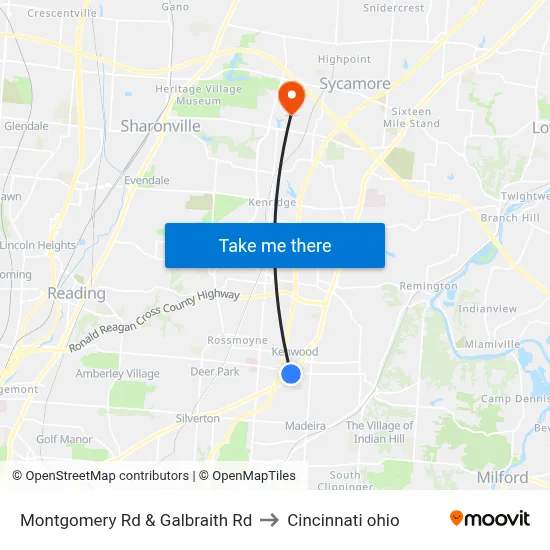 Montgomery Rd & Galbraith Rd to Cincinnati ohio map