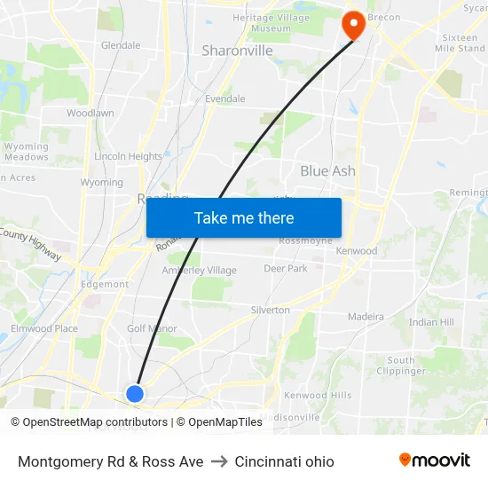 Montgomery Rd & Ross Ave to Cincinnati ohio map