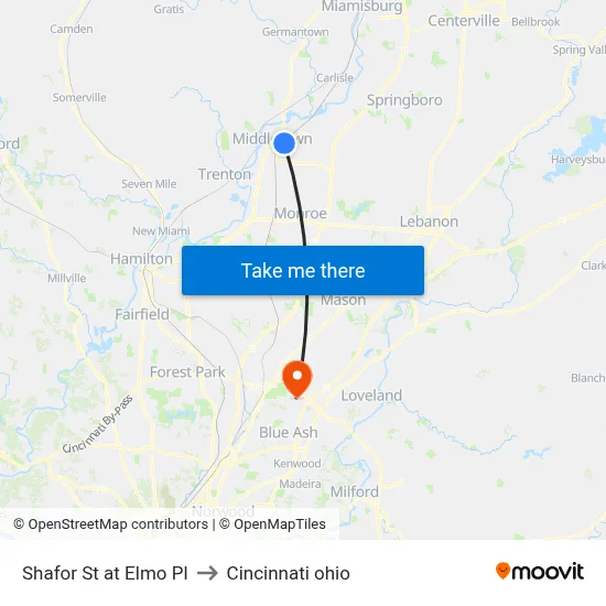 Shafor St at Elmo Pl to Cincinnati ohio map
