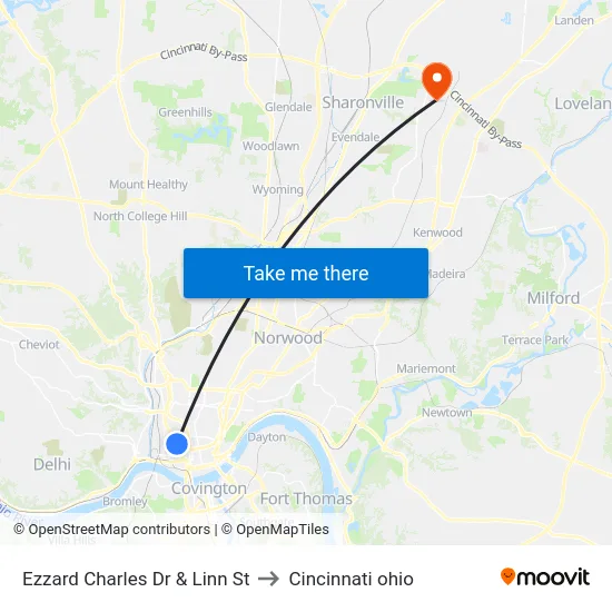 Ezzard Charles Dr & Linn St to Cincinnati ohio map