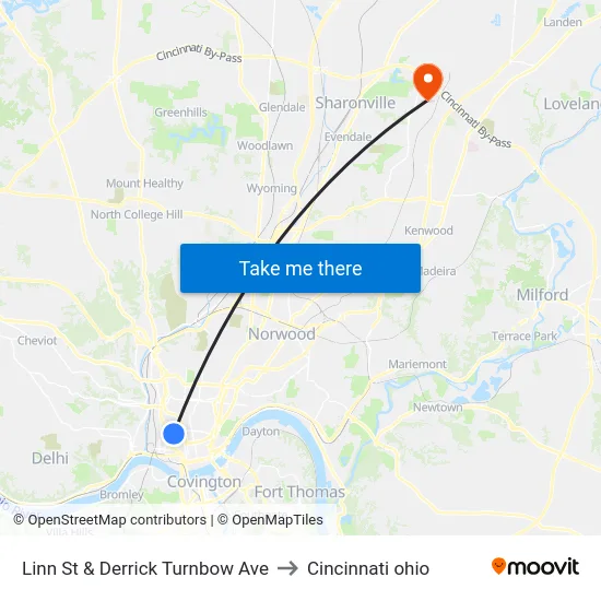Linn St & Derrick Turnbow Ave to Cincinnati ohio map