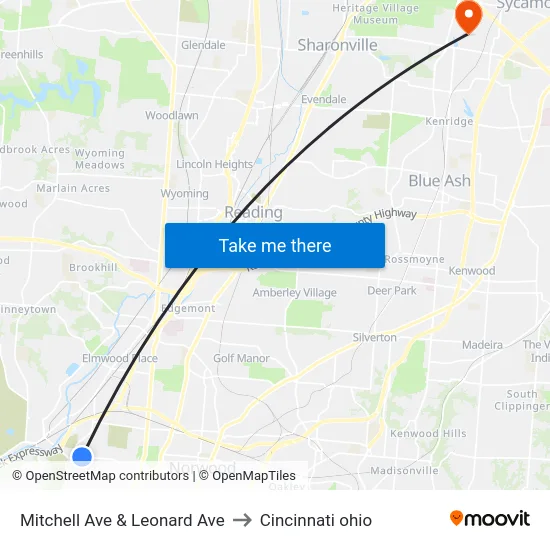 Mitchell Ave & Leonard Ave to Cincinnati ohio map