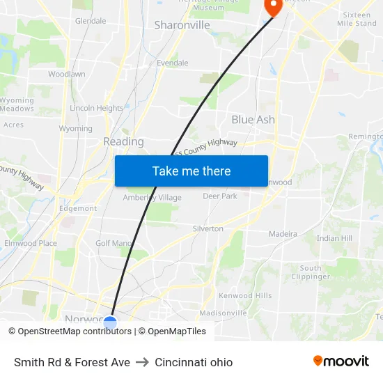 Smith Rd & Forest Ave to Cincinnati ohio map