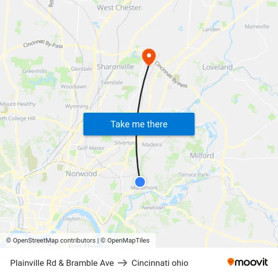 Plainville Rd & Bramble Ave to Cincinnati ohio map
