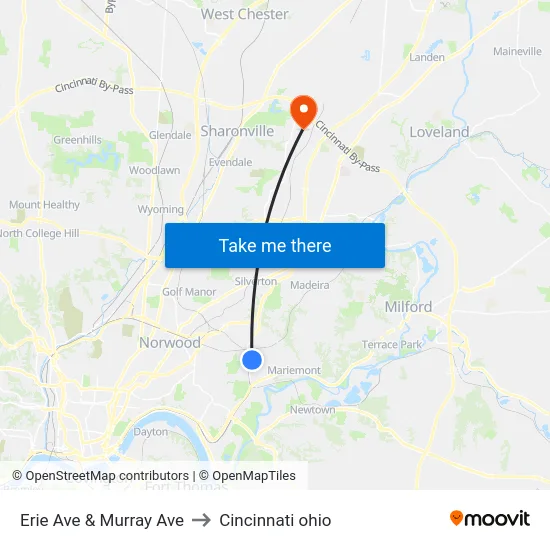 Erie Ave & Murray Ave to Cincinnati ohio map