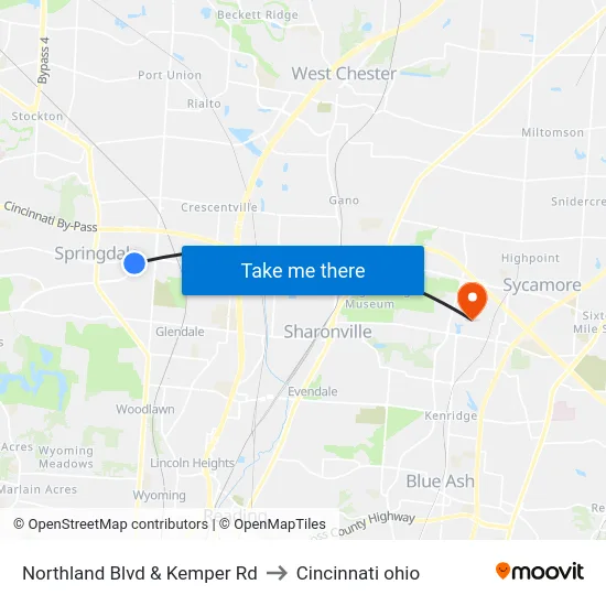 Northland Blvd & Kemper Rd to Cincinnati ohio map