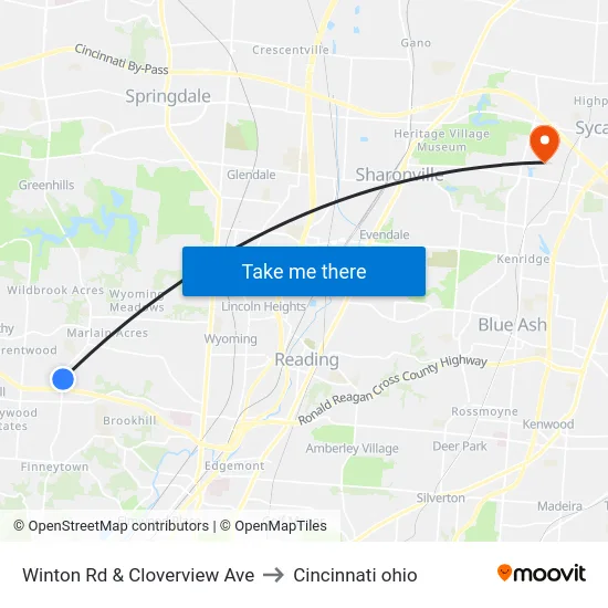 Winton Rd & Cloverview Ave to Cincinnati ohio map