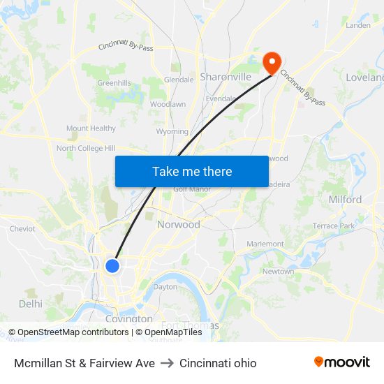 Mcmillan St & Fairview Ave to Cincinnati ohio map