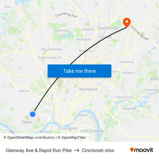Glenway Ave & Rapid Run Pike to Cincinnati ohio map
