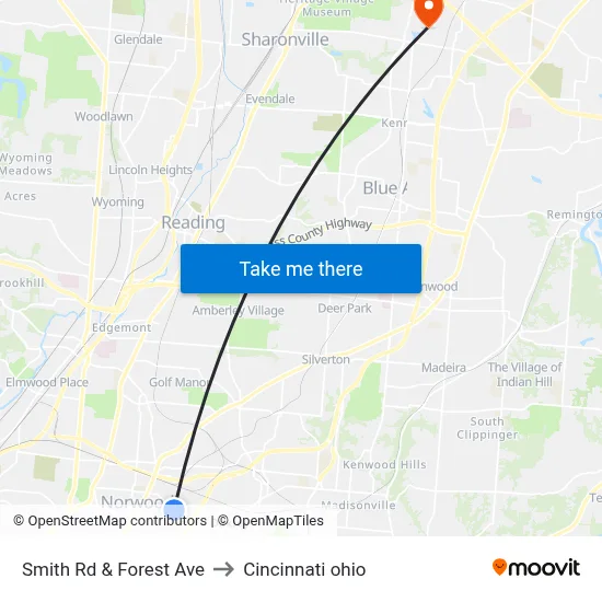 Smith Rd & Forest Ave to Cincinnati ohio map