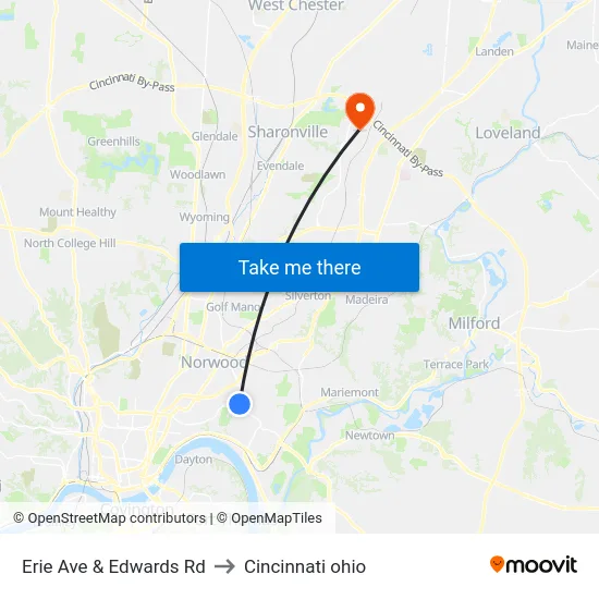 Erie Ave & Edwards Rd to Cincinnati ohio map