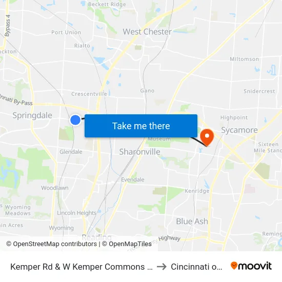 Kemper Rd & W Kemper Commons Cir to Cincinnati ohio map