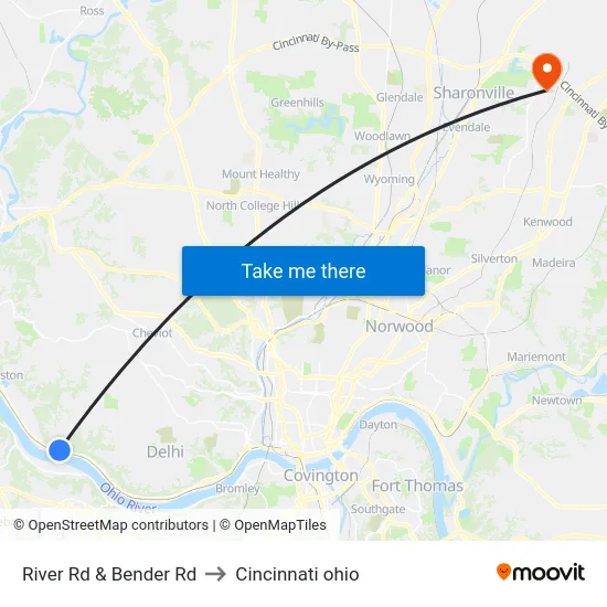 River Rd & Bender Rd to Cincinnati ohio map