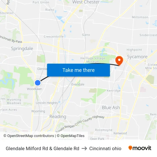Glendale Milford Rd & Glendale Rd to Cincinnati ohio map