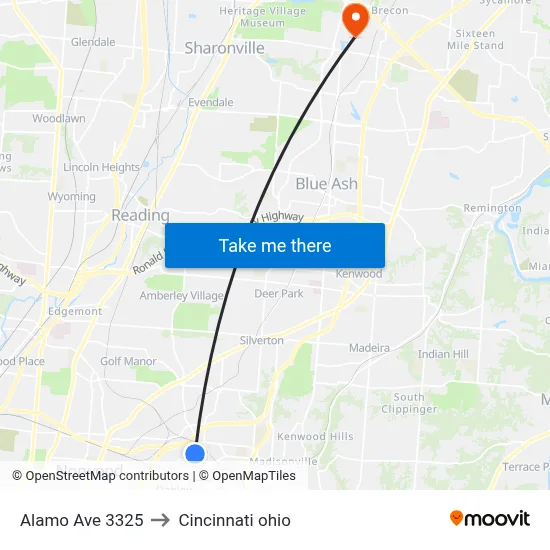 Alamo Ave 3325 to Cincinnati ohio map