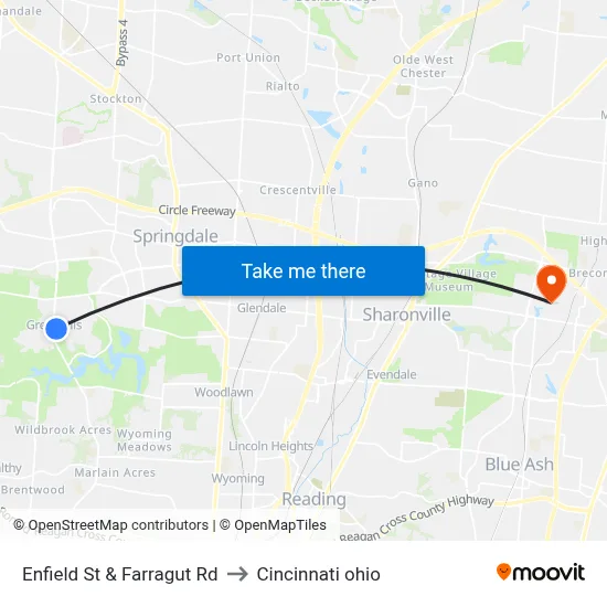 Enfield St & Farragut Rd to Cincinnati ohio map