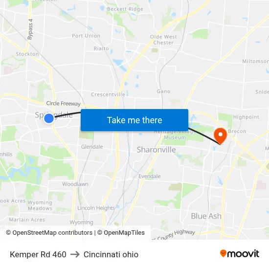 Kemper Rd 460 to Cincinnati ohio map
