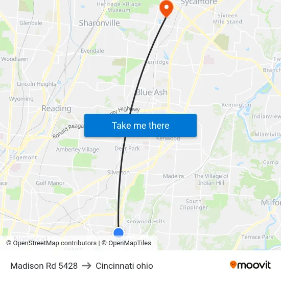 Madison Rd 5428 to Cincinnati ohio map