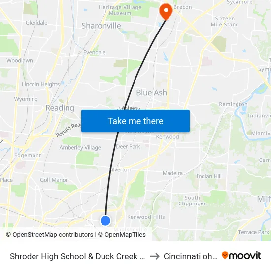 Shroder High School & Duck Creek Rd to Cincinnati ohio map