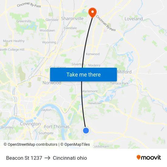 Beacon St 1237 to Cincinnati ohio map