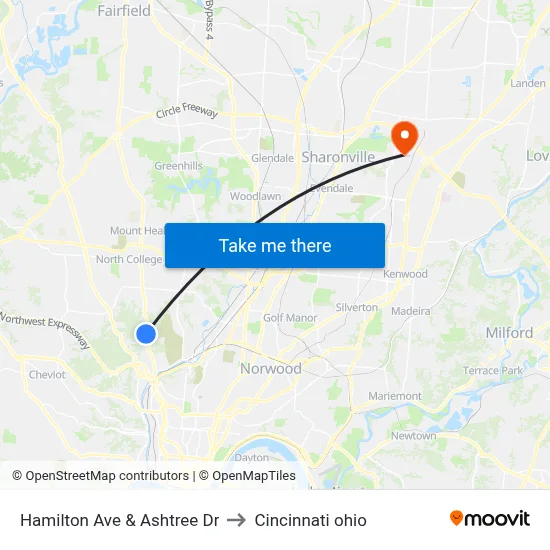 Hamilton Ave & Ashtree Dr to Cincinnati ohio map