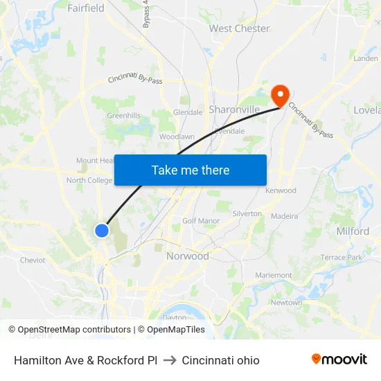 Hamilton Ave & Rockford Pl to Cincinnati ohio map