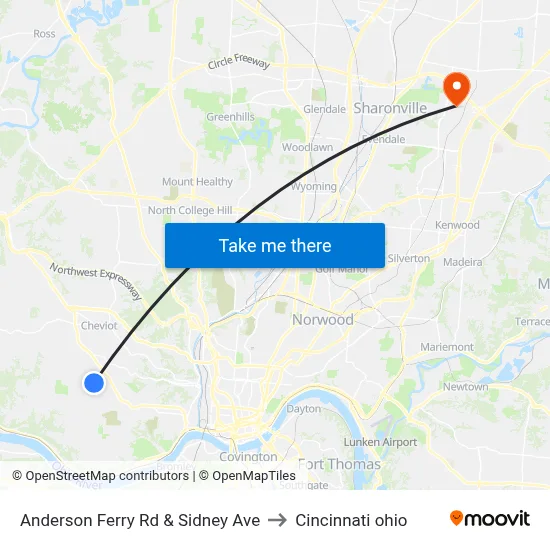 Anderson Ferry Rd & Sidney Ave to Cincinnati ohio map