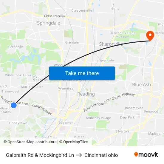 Galbraith Rd & Mockingbird Ln to Cincinnati ohio map