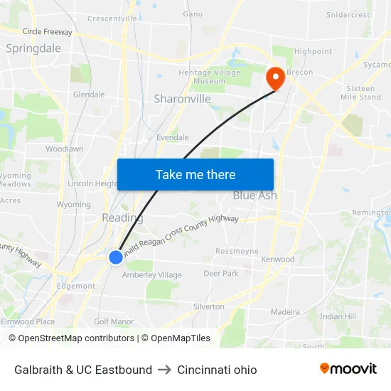 Galbraith & UC Eastbound to Cincinnati ohio map